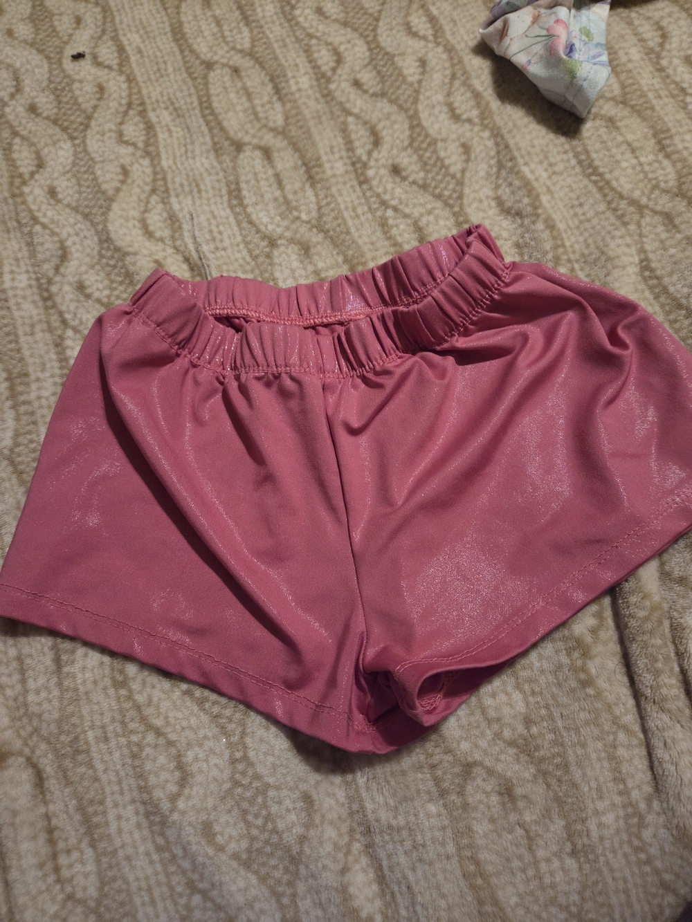 Women's Shimmery Pink Elastic-Waist Shorts Gymnastics